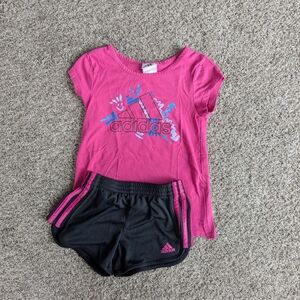 Adidas Pink T-Shirt and Black Shorts Set